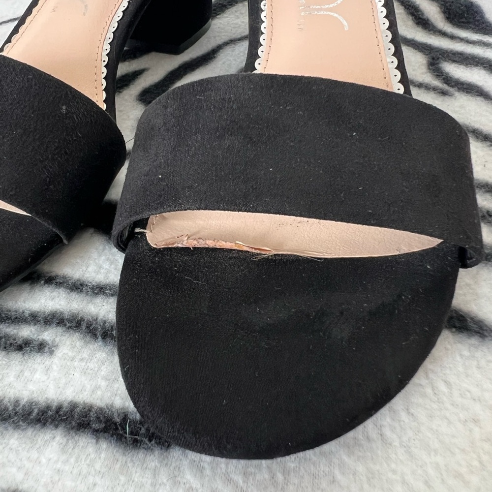 Sugar Black Suede Ankle Strap Block Heel Sandals Size 10 or OBO